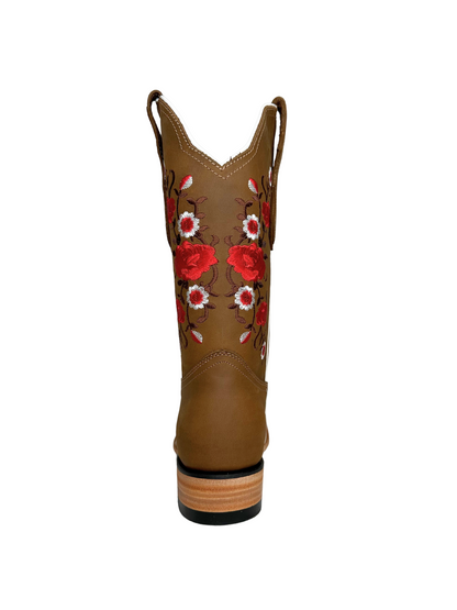 White Diamond Women's Red Floral Square Toe Leather Boot