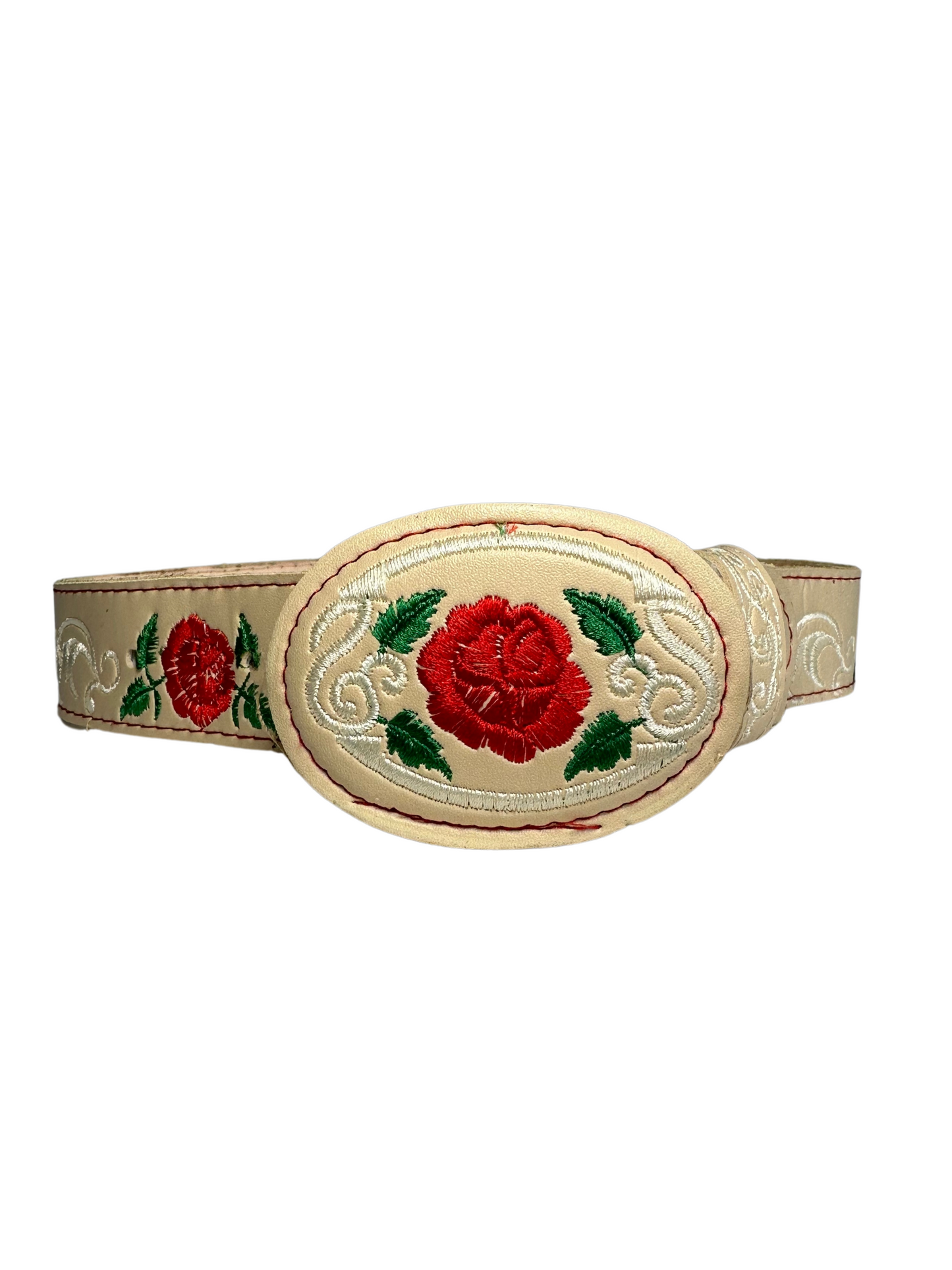 Girl's Red Rose Embroided Leather Belt