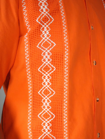 Men's Short Sleeve Cotton Guayabera - Orange