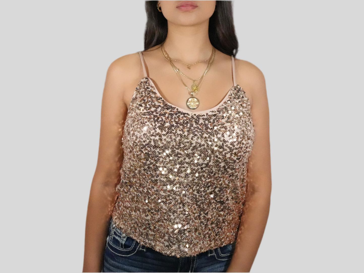 Blashe Women's Sequin Tank Top Knit Champagne