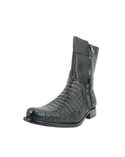 Cuadra Men's Genuine Caiman Belly Leather Short Boot - Black