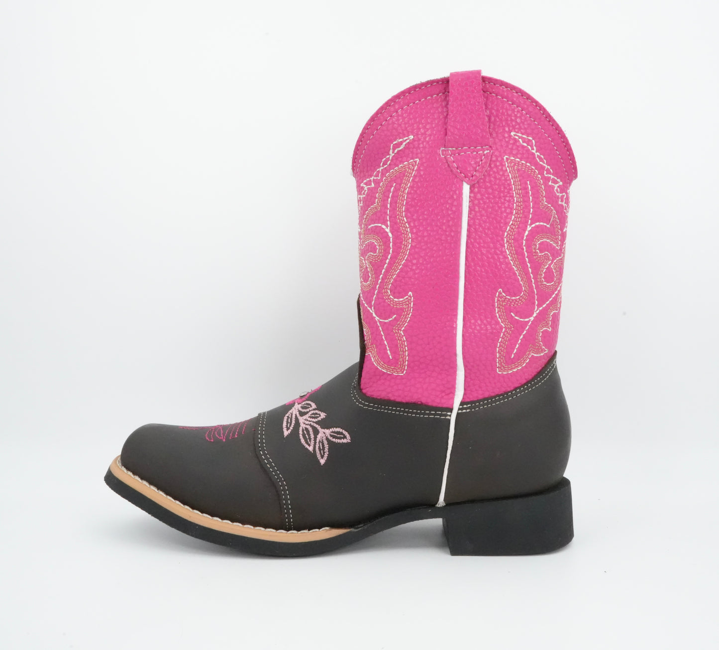 Chaparral Girl’s Crazy Brown/Pink Flower Stitched Boot