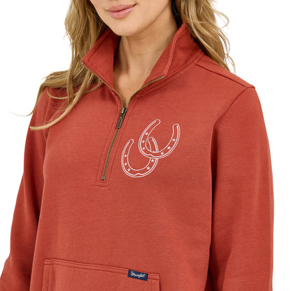 Wrangler Women's Retro Western Quarter-Zip Rust Sweatshirt