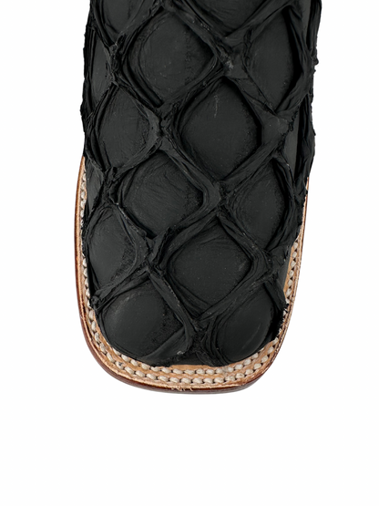 Los Altos Men's Black Matte Genuine Pirarucu Wide Square Toe Boot ...