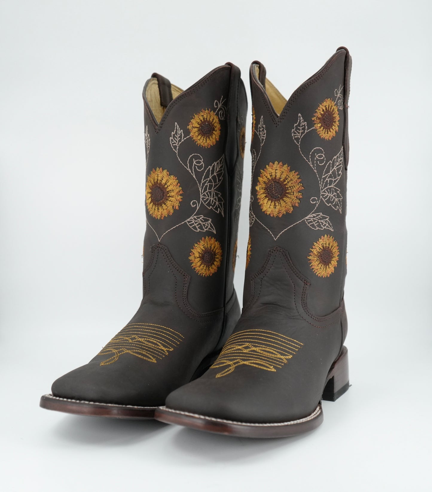 Quincy Women's Sunflowers Crazy Chocolate Wide Square Toe Boot