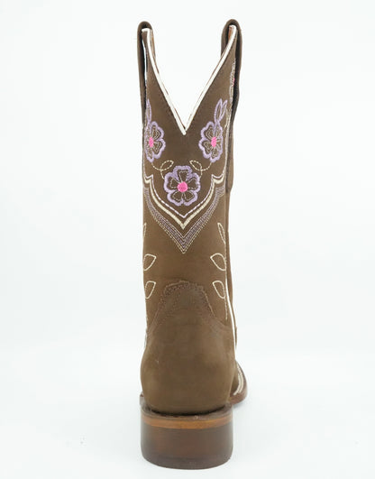 Centenario Women's Camel Nobuck Embroidered Wide Square Toe Boot