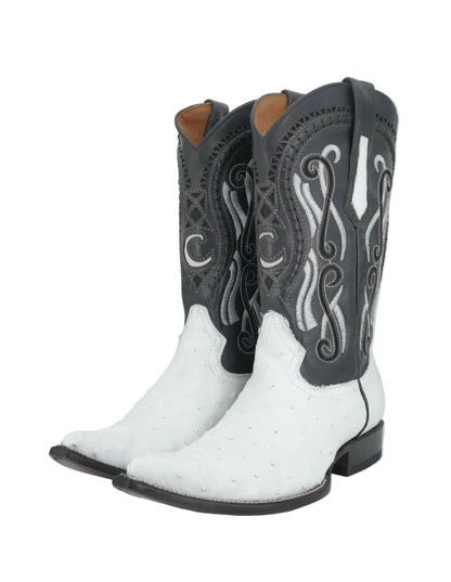 Cuadra Men's Genuine Ostrich Snip Toe Boot - Black and White