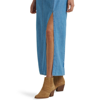 Wrangler Women's Denim Front Slit Maxi Dress - Medium Wash