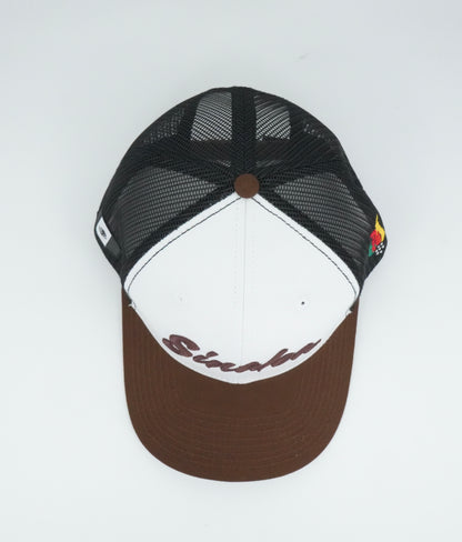 45 Cursive Trucker Cap- White/Chocolate