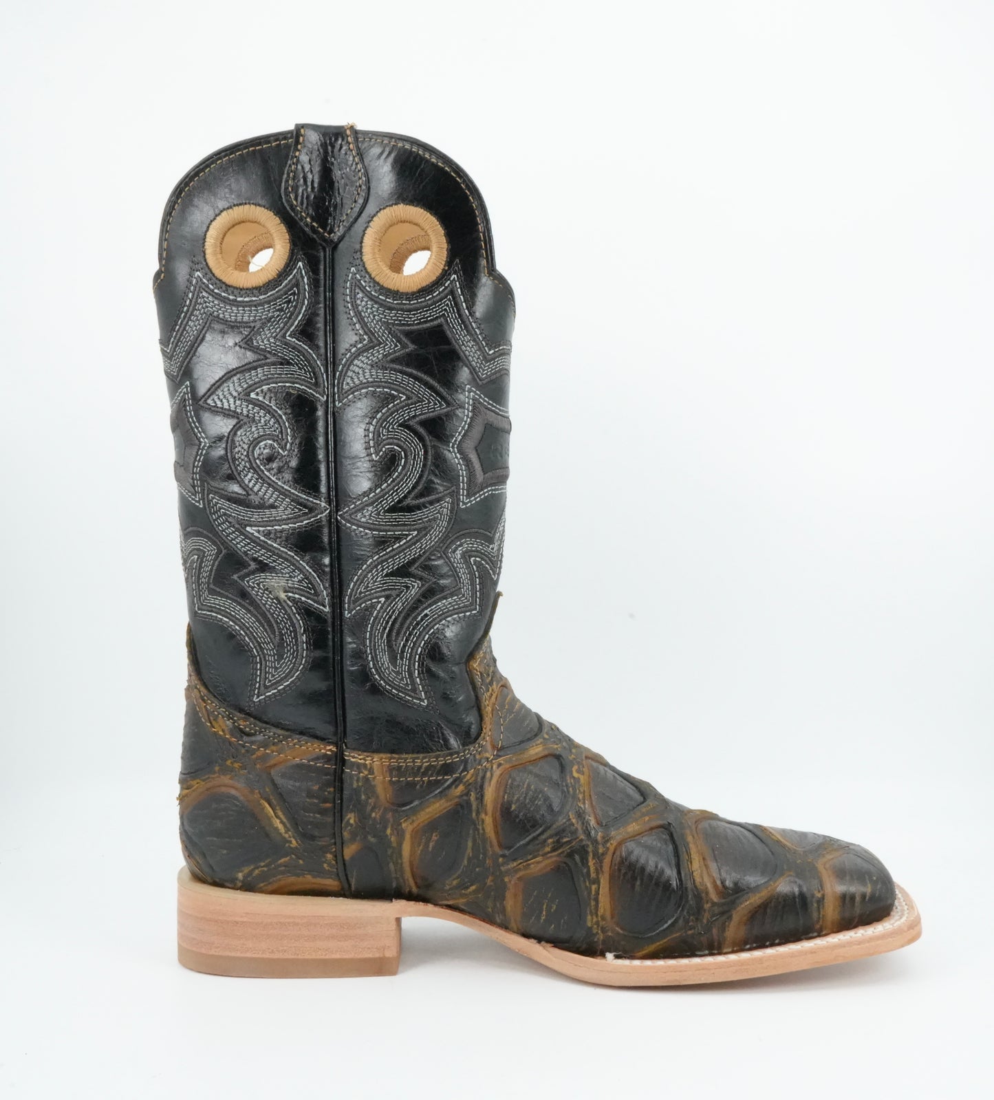 Reyme Men's Piraruco Print Black-Gold Wide Square Toe Boot