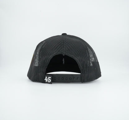 45 Guanajuato Cursive Trucker Cap Black Rust