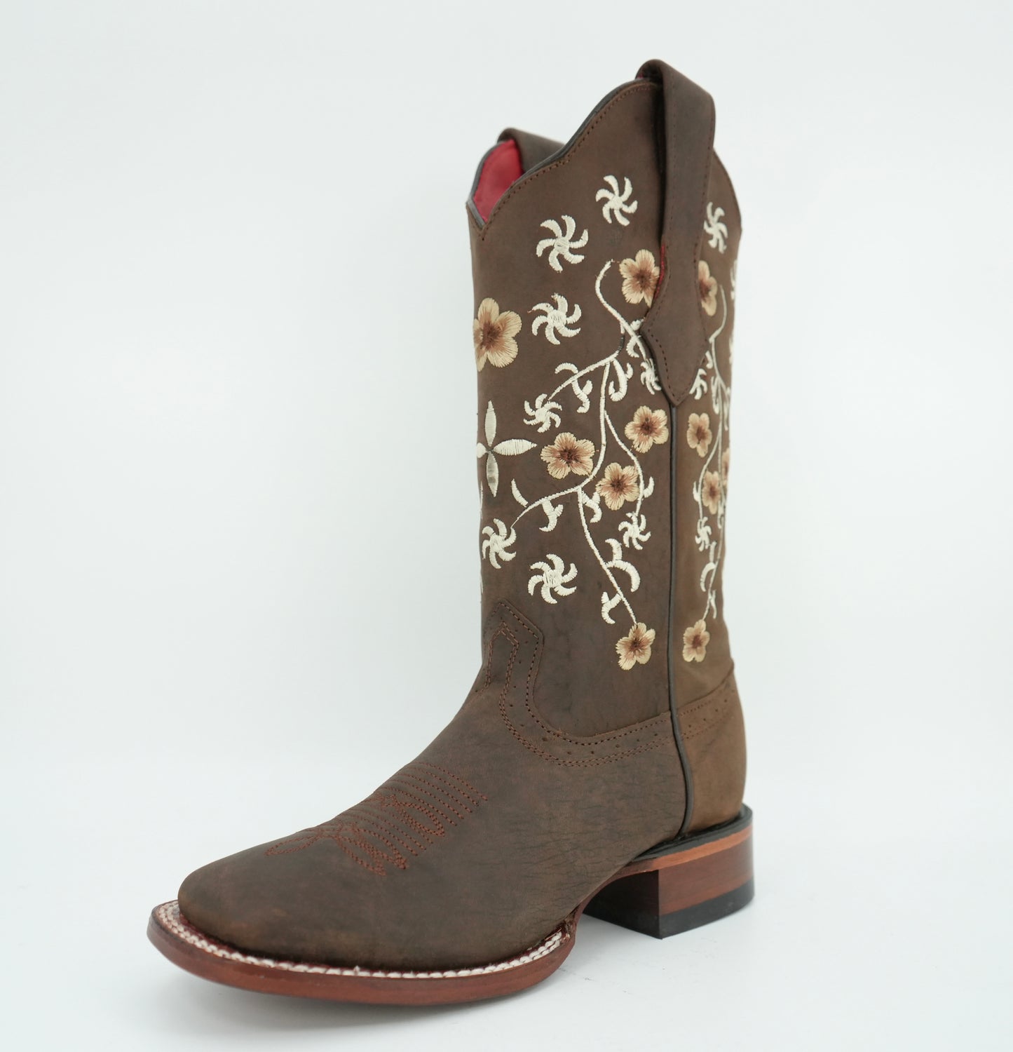 Los Altos Women's Crazy Brown Floral Wide Square Toe Boot