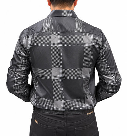 Montero Men's Checkered Print Long Sleeve Button Down - Black