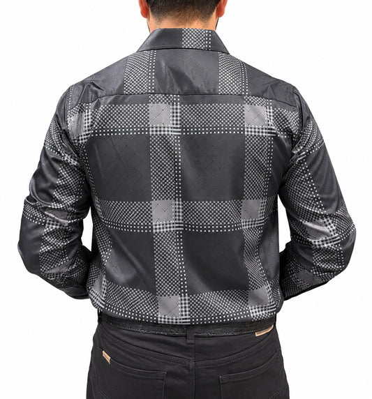 Montero Men's Checkered Print Long Sleeve Button Down - Black