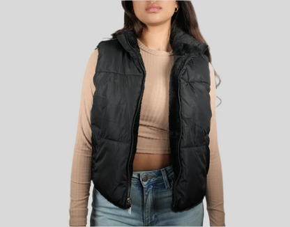 Blashe Reversable Fuzzy Zip Up Vest - Black