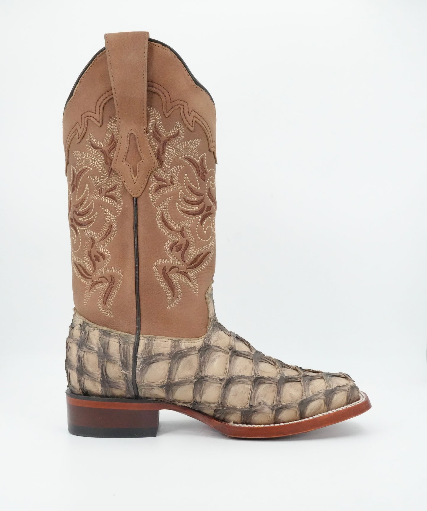 Los Altos Women's Mocha Genuine Pirarucu Leather Wide Square Toe Boot