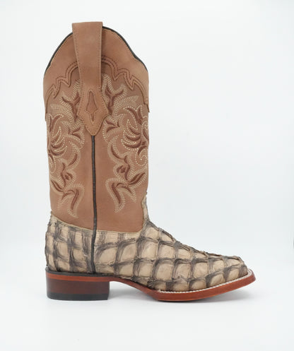 Los Altos Women's Mocha Genuine Pirarucu Leather Wide Square Toe Boot