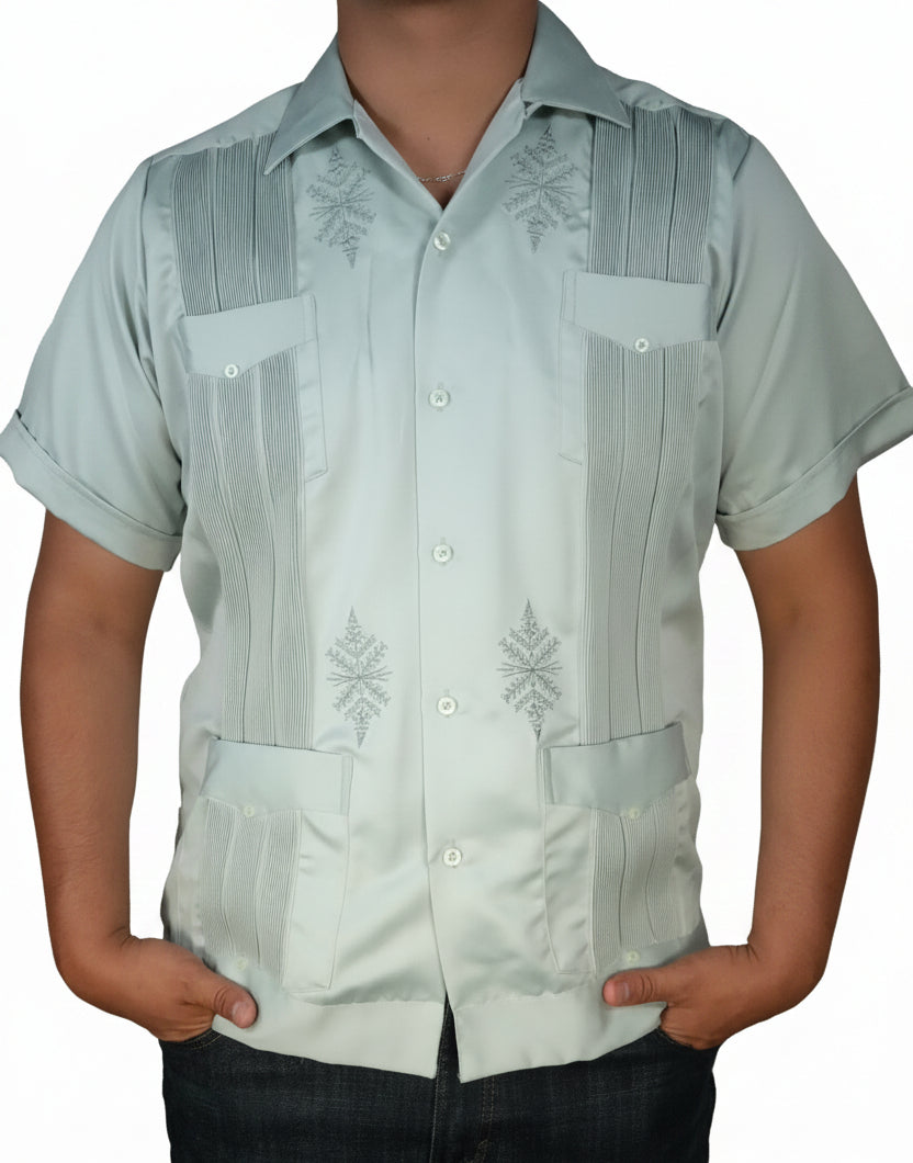 Copacabana Men's Short Sleeve Polyester Guayabera - Cement Green