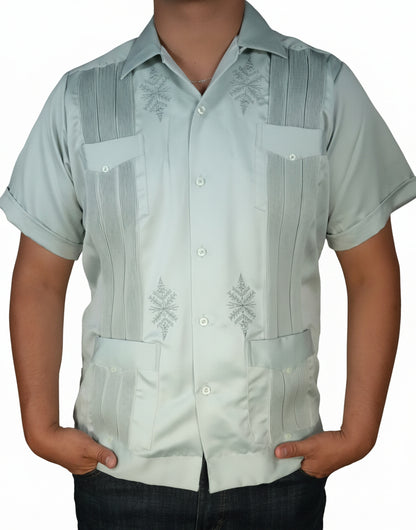 Copacabana Men's Short Sleeve Polyester Guayabera - Cement Green