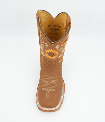 Quincy Kid's Crazy Tang Sunflowers Square Toe Boot