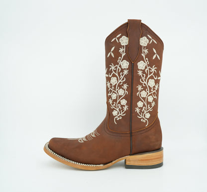 La Sierra Women's Brown Crazy Floral Square Toe Boot