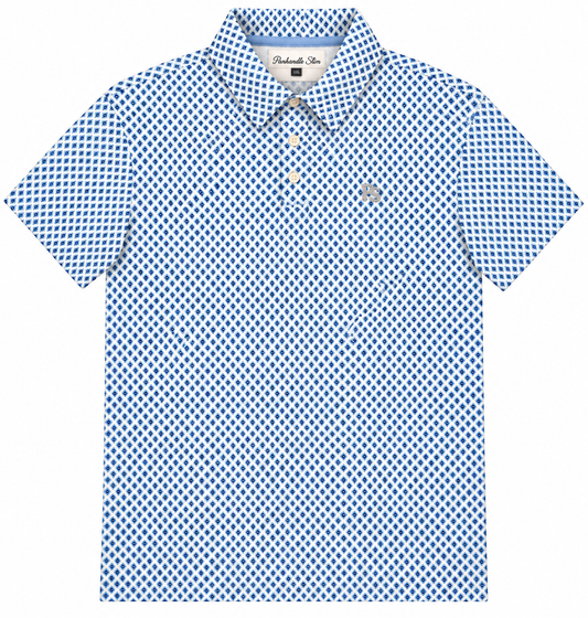 Panhandle Slim Men's Aztec Diamond Short Sleeve Polo - Blue