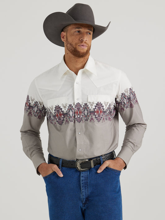 Wrangler x Checotah Western Steel Grey Long Sleeve Button Down Shirt