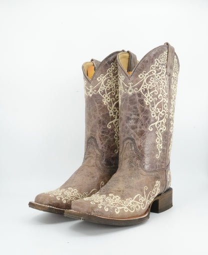 Corral Women’s Brown Bone Floral Square Toe Boot