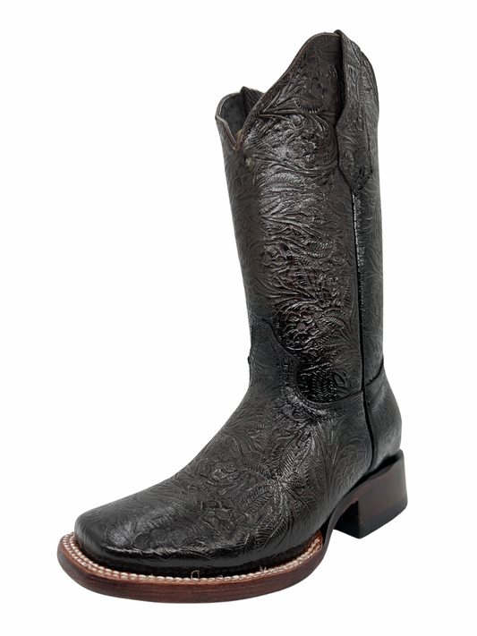 Stephy Women Tooled Print Black Chocolate Boots