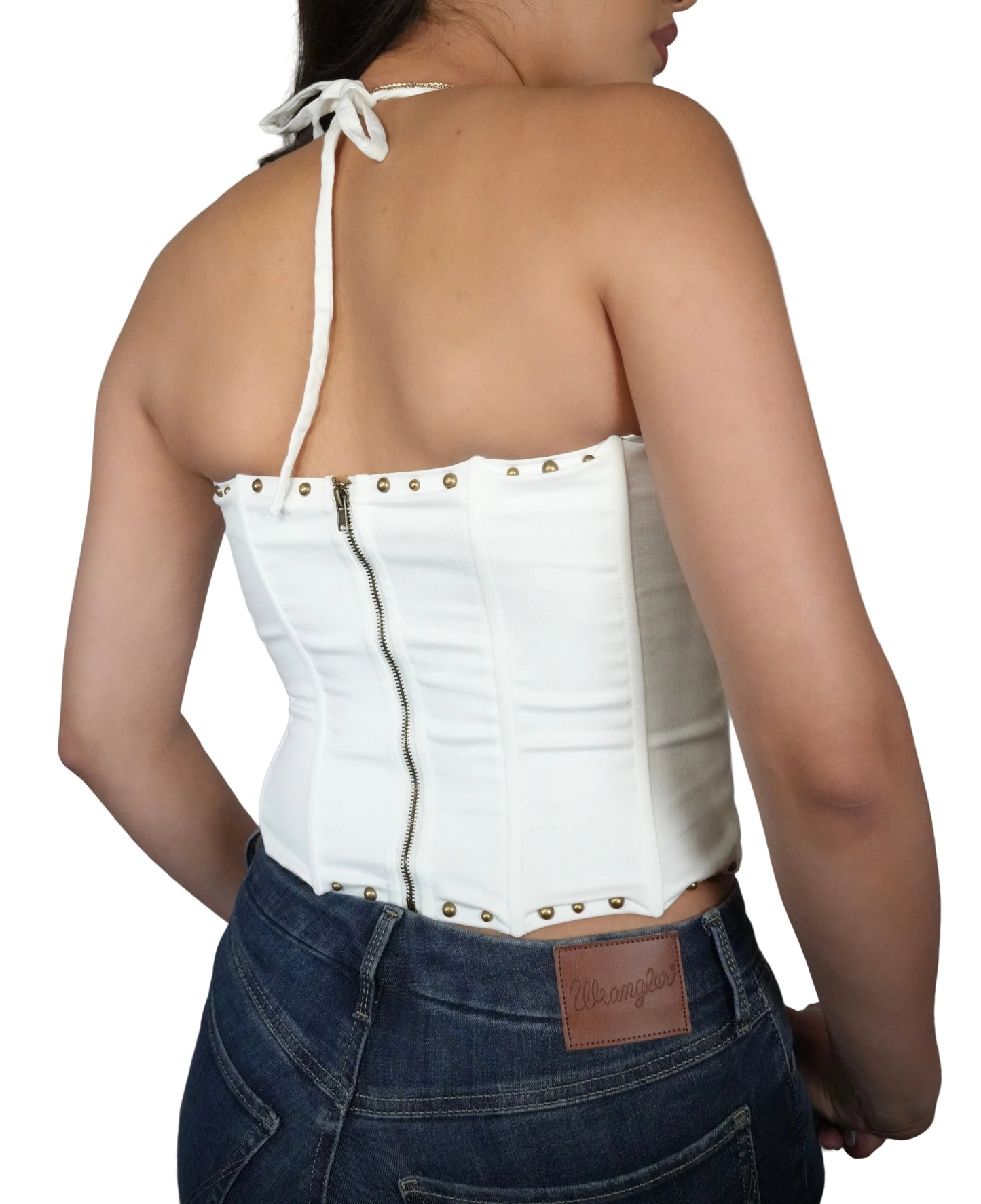 Women's Starlane Denim Sequin Lace Up Corset Top - White