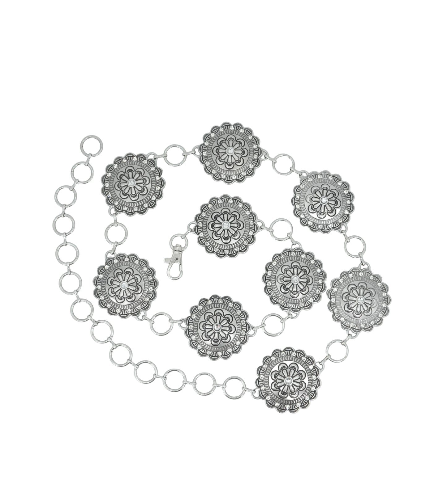 Nomad Women's Floral Chain Belt - Silver