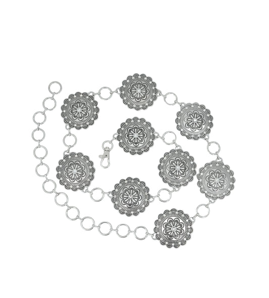 Nomad Women's Floral Chain Belt - Silver