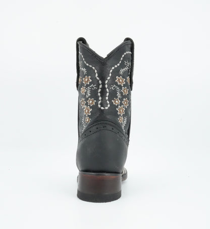 Quincy Kid’s Crazy Flower Embroidery Black Boot