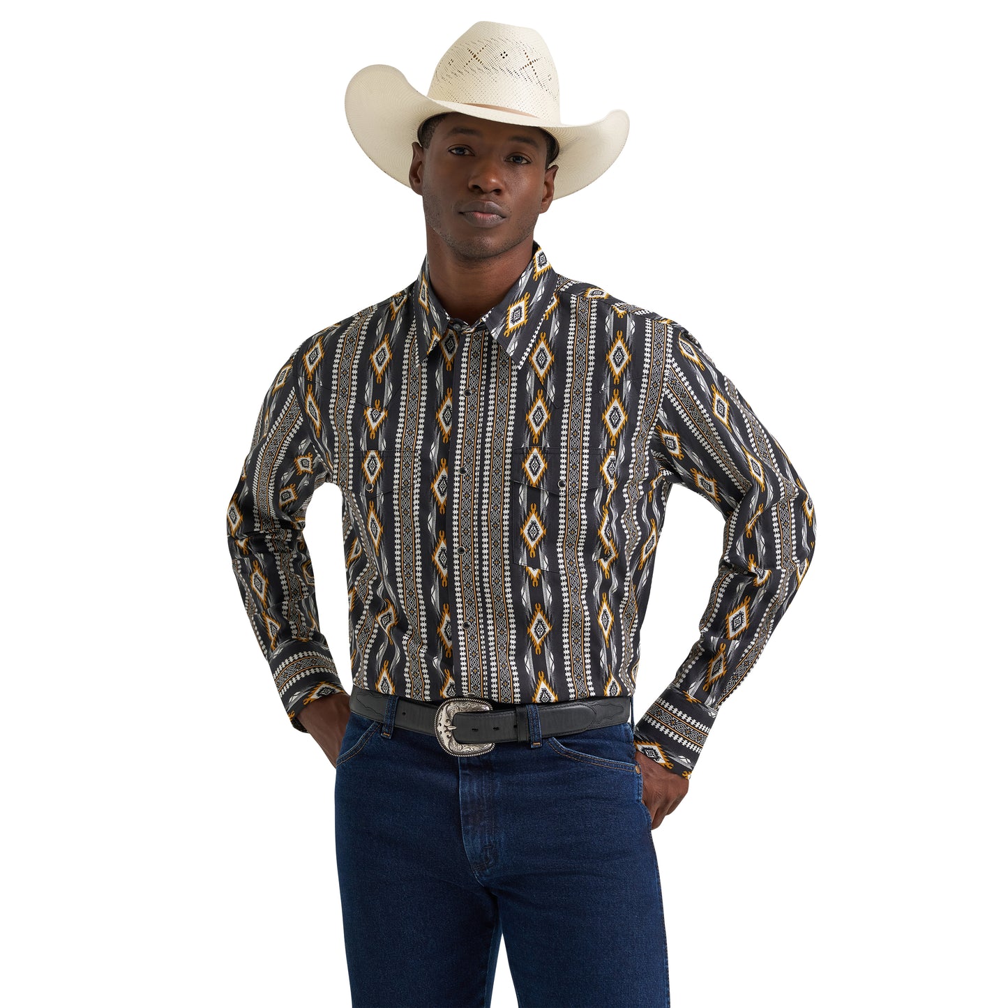 Wrangler Checotah Long Sleeve Western Snap Shirt - Crow Black