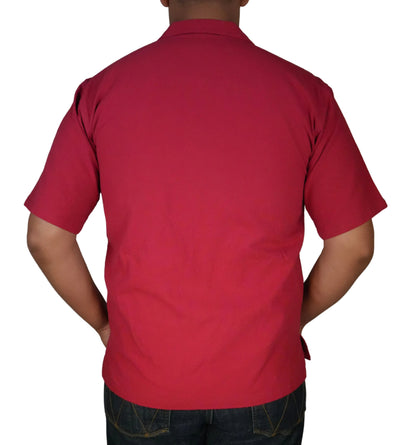 Men's Short Sleeve Cotton Guayabera - Burgundy