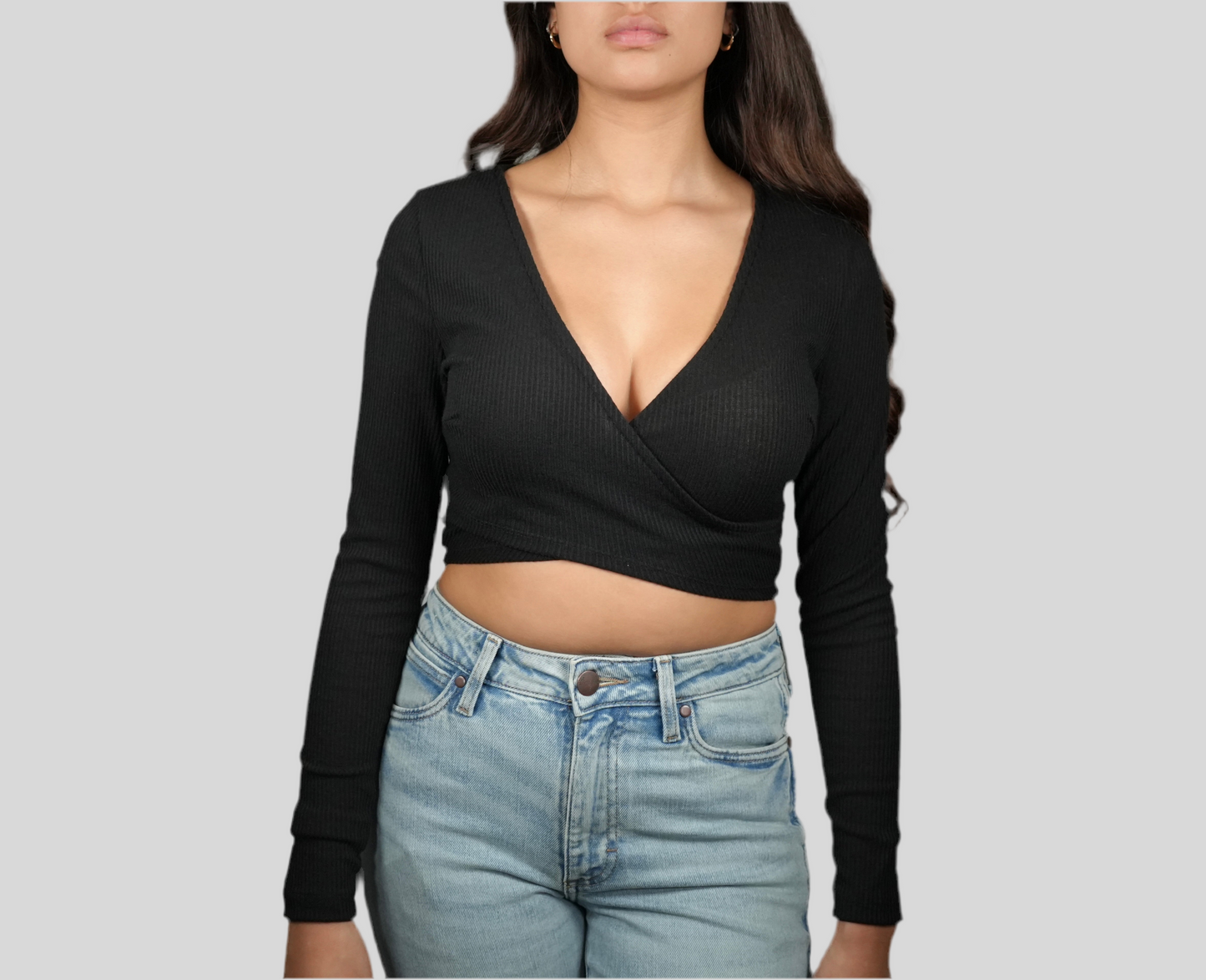 Blashe Ribbed Long Sleeve Crop Top - Black