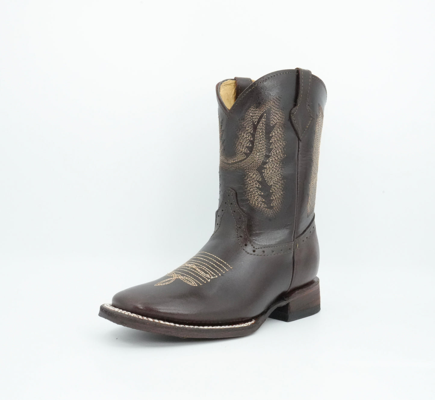 Quincy Kid's Leather Chocolate Square Toe Boot