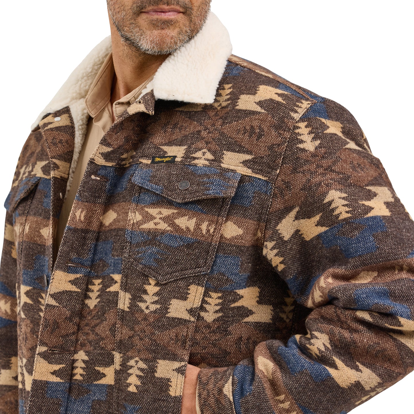 Men's Wrangler Sherpa Lined Jacquard Print Jacket - Chocolate