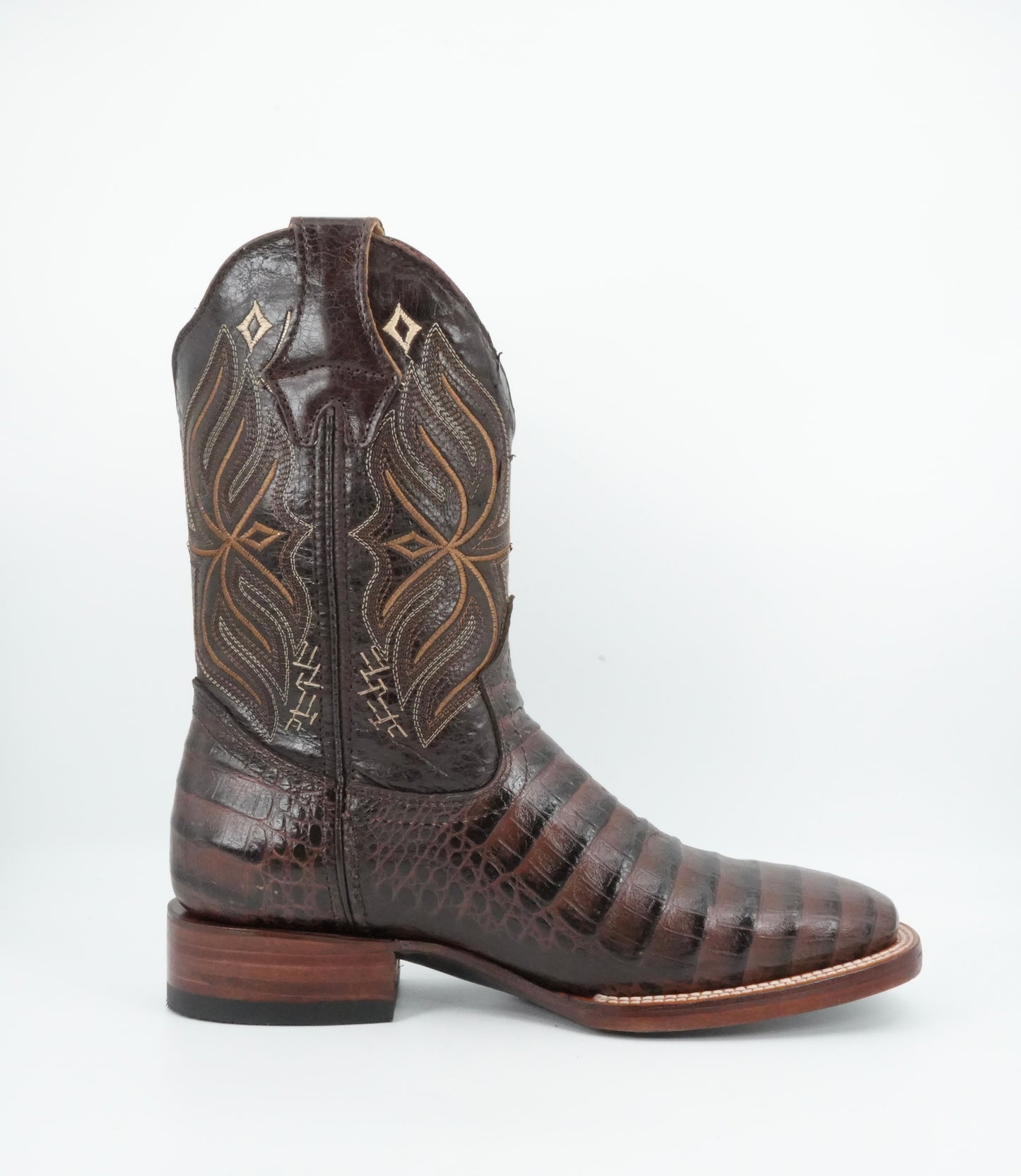 Golden Boots Men's Alligator Print Moka Wide Square Toe Boot