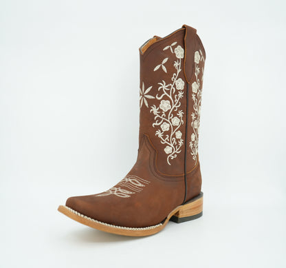 La Sierra Women's Brown Crazy Floral Square Toe Boot