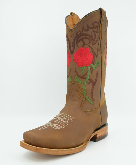 La Sierra Women's Tang Embroidered Roses Square Toe Boot