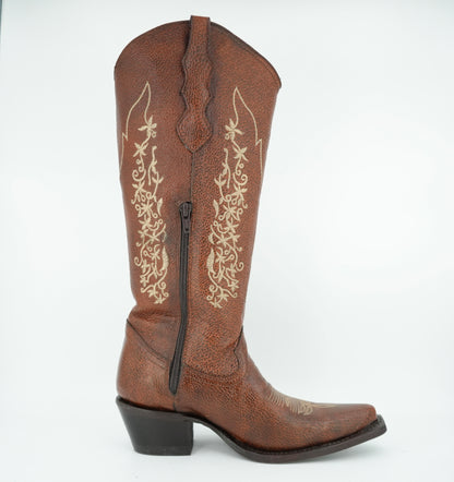 White Diamond Women's Floral Tall Chedron Snip Toe Boot