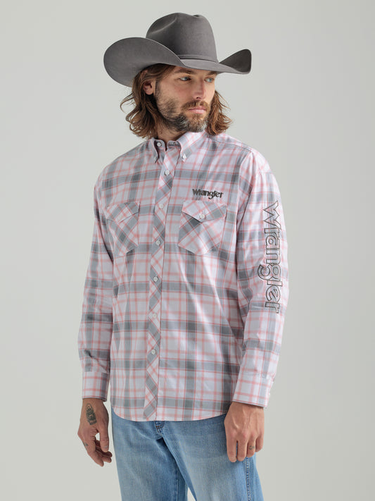 Wrangler Men's Logo Long Sleeve Button-Down Light Pink/Gray
