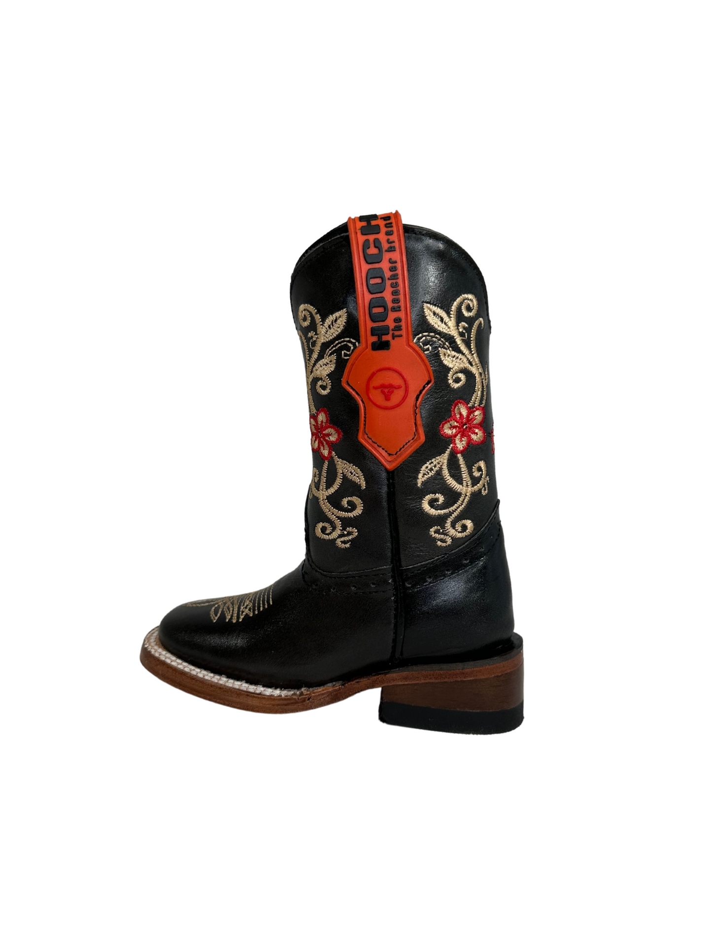Hooch Girl's Black Leather Gold Stitched Boot