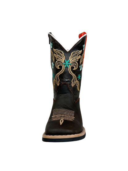 Hooch Girl's Dark Brown Gold Stitched Boot