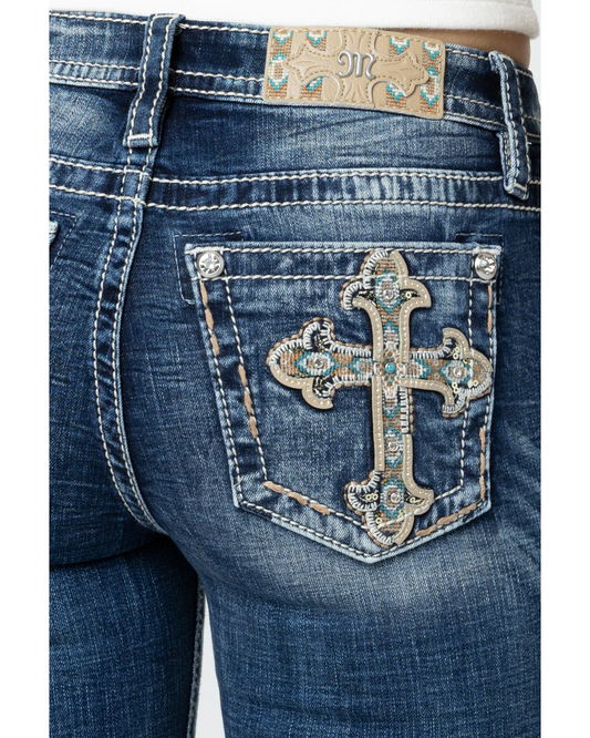 Miss Me Aztec Embroidered Cross Bootcut Jean