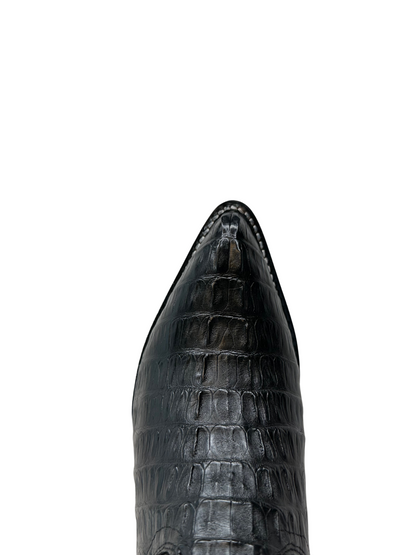 Bota con punta en forma de J y cola de caimán auténtica en color negro del Salvaje Oeste