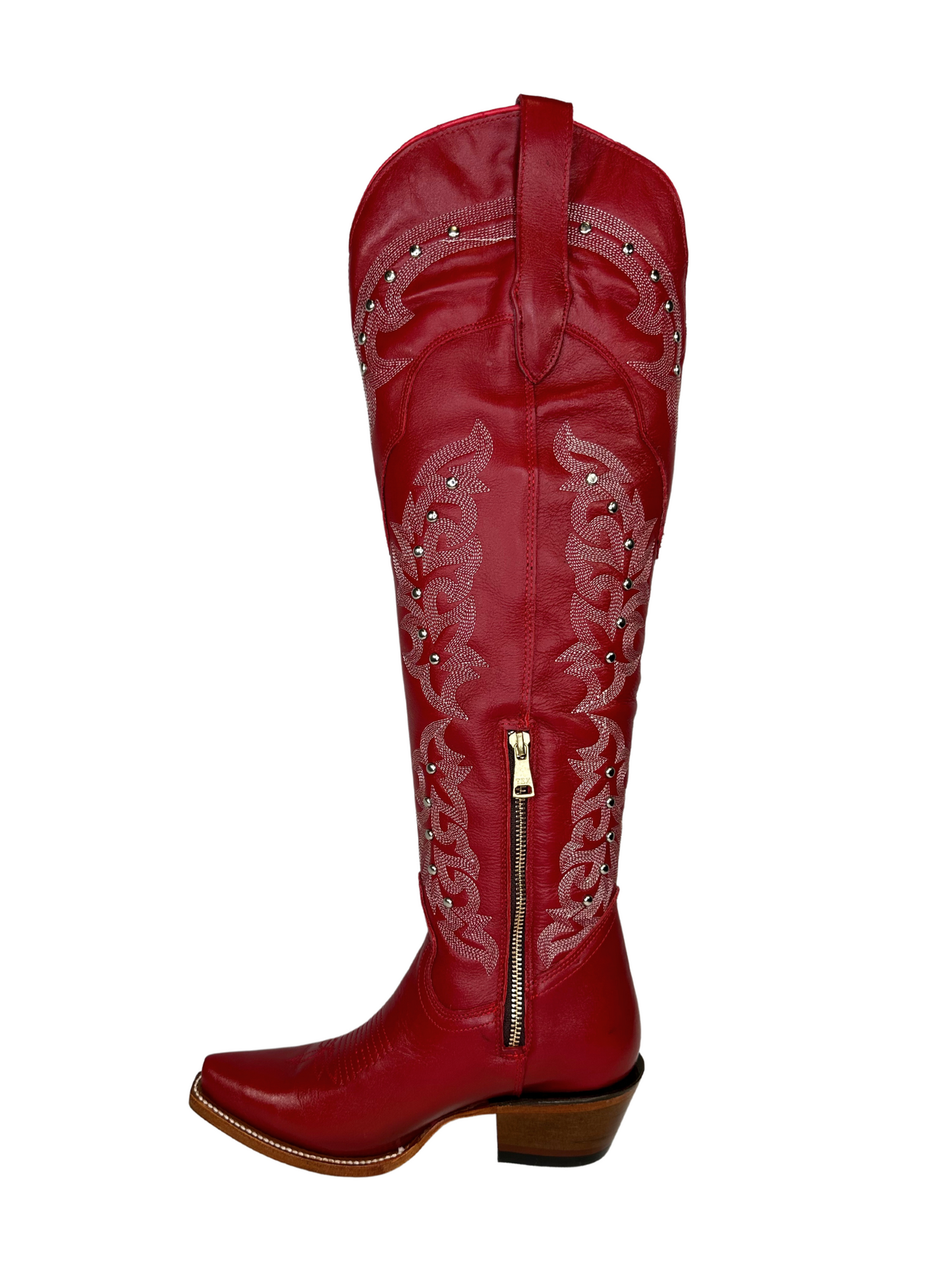Quincy Red Tall Leather Boot