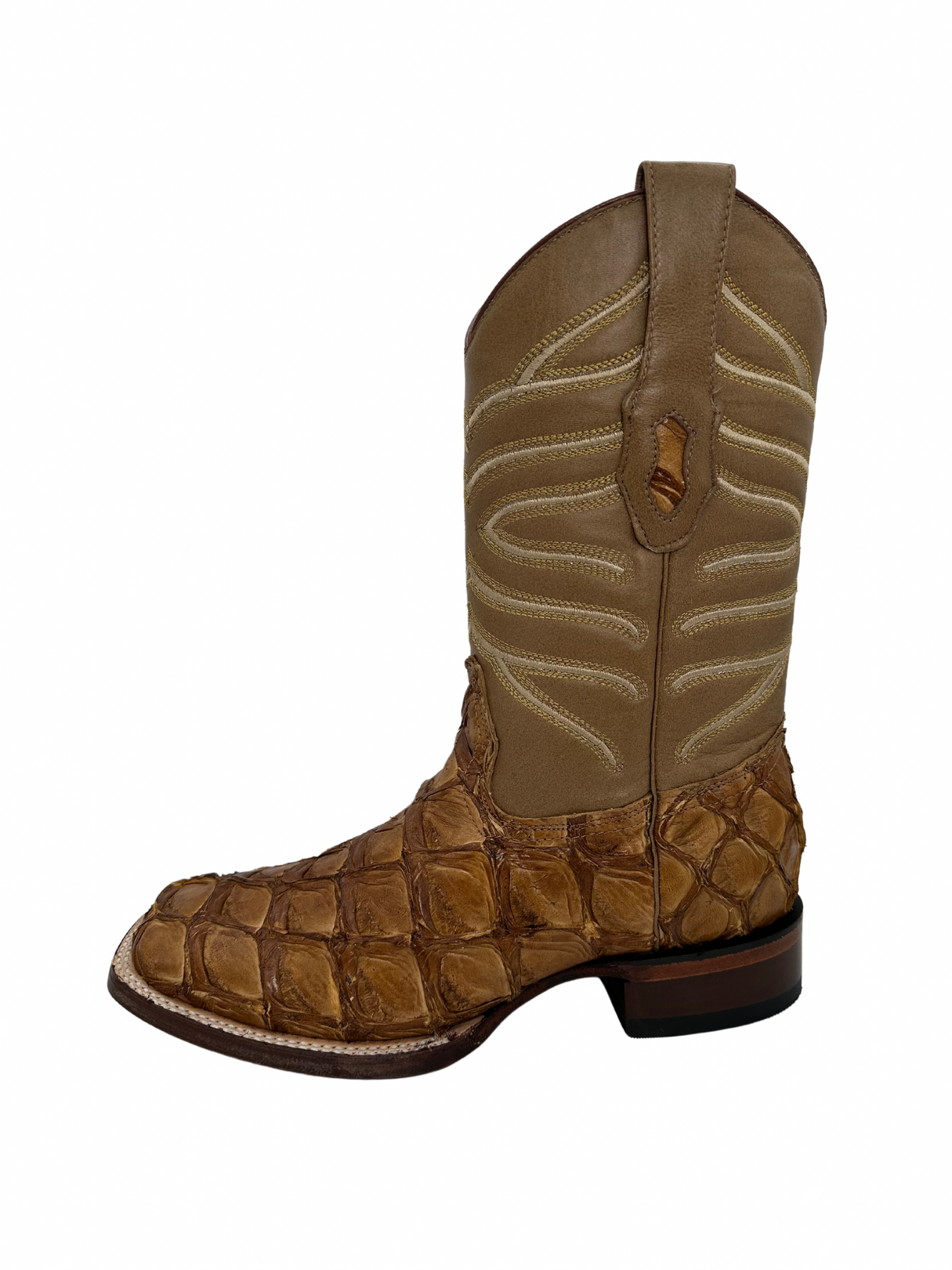 Los Altos Men's Oryx Glossy Genuine Pirarucu Wide Square Toe Boot