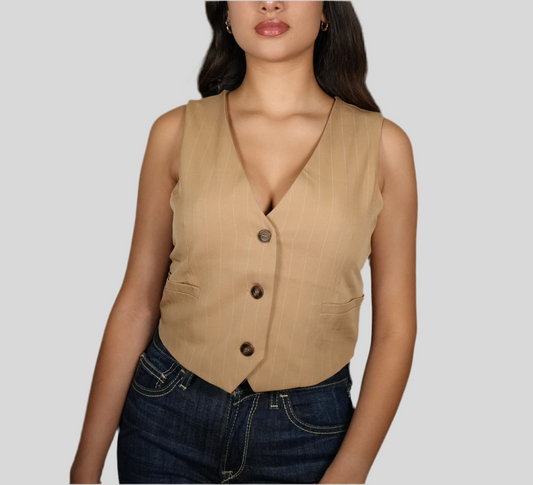 Blashe Women's Stripe Button Down Vest Taupe